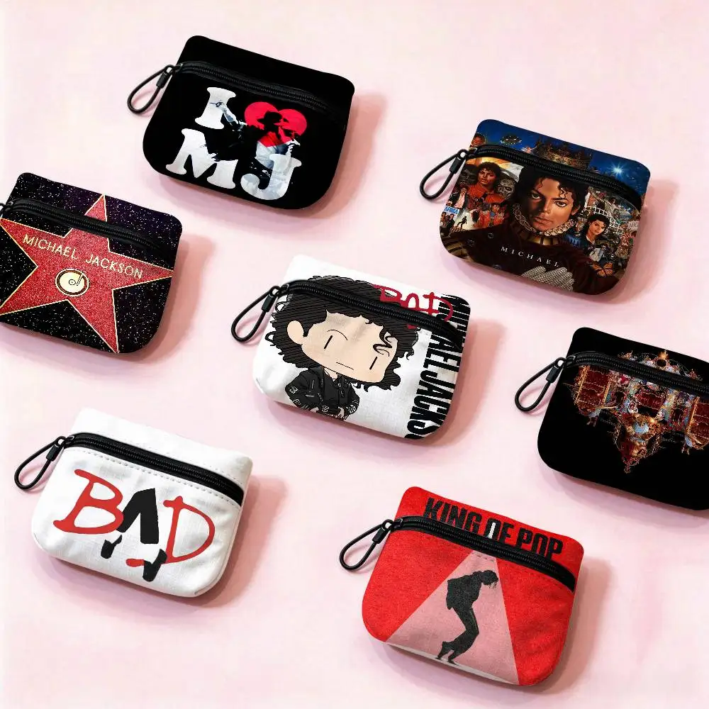 M-Michael Jackson Portable Oxford Fabric Mini Wallet Carabiner Design Small Coin Bag For Cards Keys Earphones