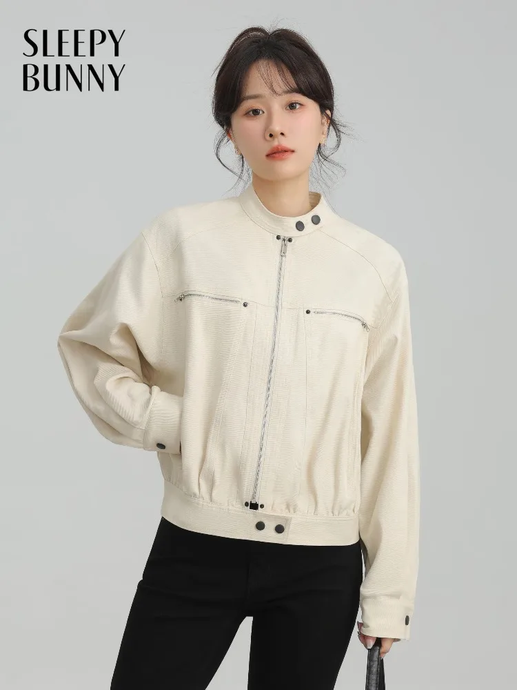 Casual Bomber Jacket Women Lady Relaxed Short Utility Coat Chic American Style Cropped Outerwear Easy Match Spring Daily Wear