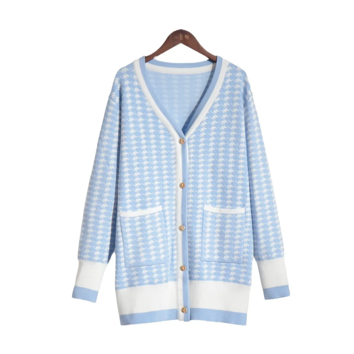 

Plaid Knit Cardigan Women 2025 Fall Winter New Elegant French Style Loose Sweater