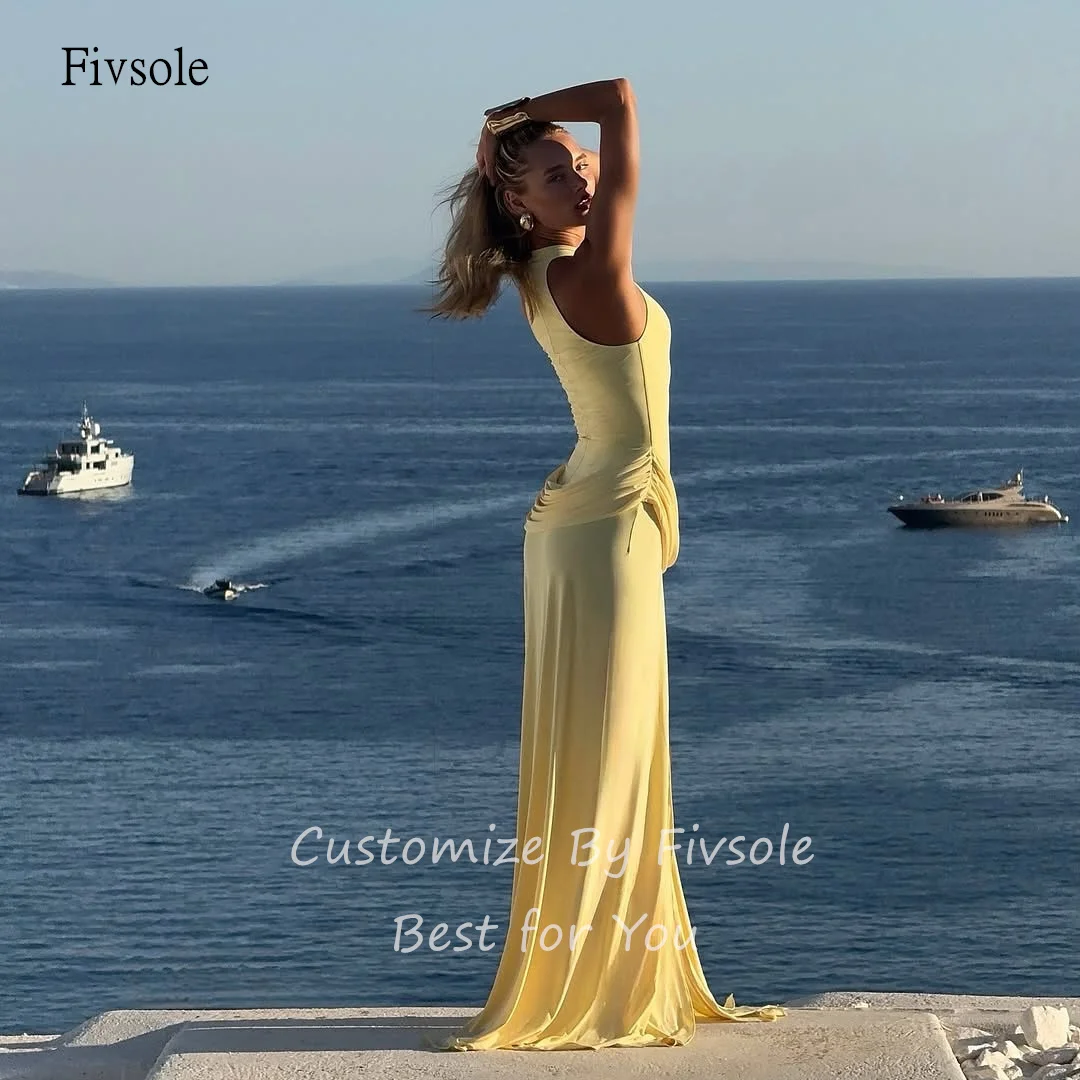 Fivsole مثير الأصفر الرسن حورية البحر الحفلة الراقصة أكمام حزب ثوب الجانب الشق الطابق طول مساء اللباس مخصص #2