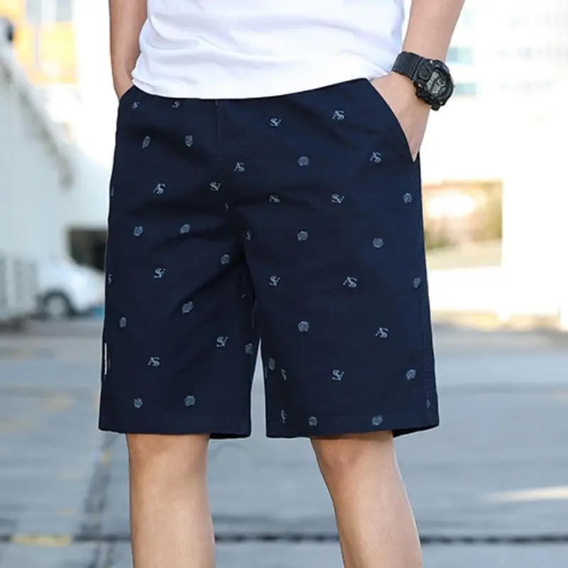 Men's Pure Cotton Printed Shorts Summer Casual Loose Fit Mid Length Pants New Chinese Style Beachwear