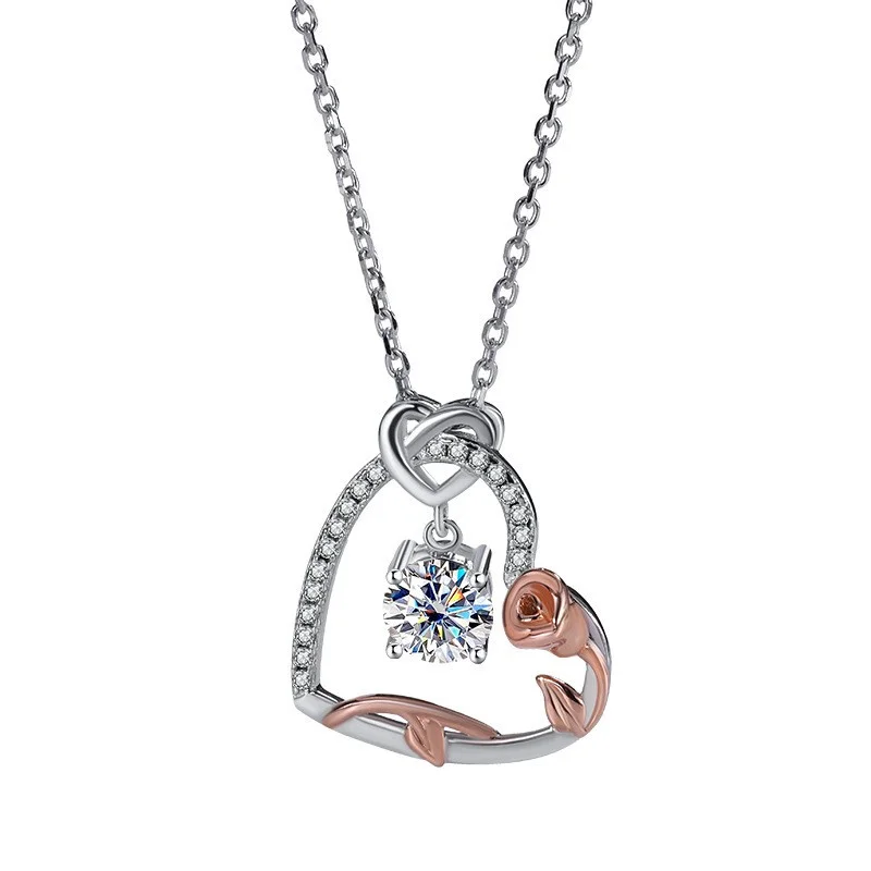 QCX033 Lefei Fashion Luxury Trendy Classic Moissanite Creative Rose Love Heart Necklace For Women s925 Silver Party Jewelry Gift