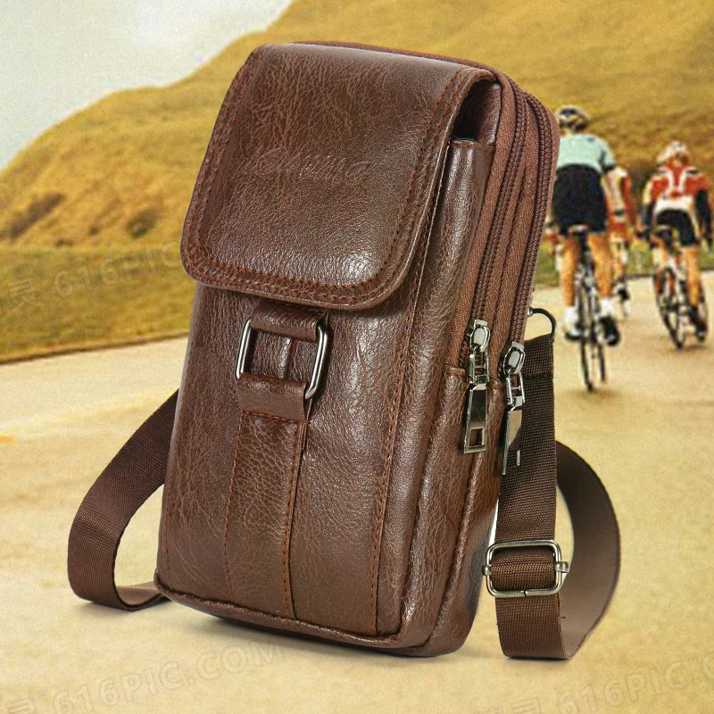 Vintage Style PU Leather Waist Strap Bag Waterproof With Waist Hook Chest Bag Multi Layer Mobile Phone Waist Bag Travel 1PC
