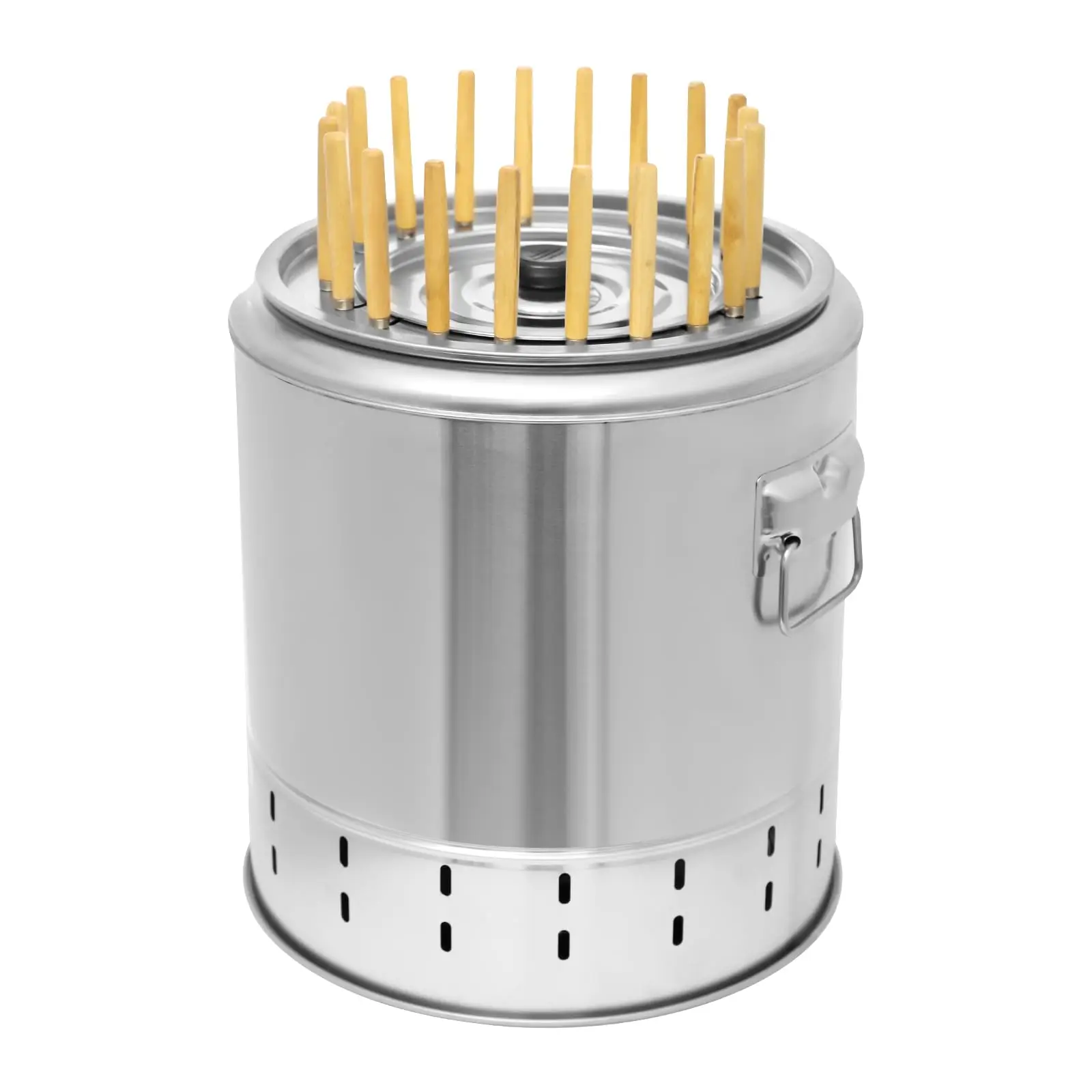 

Portable Smokeless Barbecue Charcoal Barrel Grill,Stainless Steel Surround Charcoal Kebab Grill with 20 Skewers And Bbq 2-In-1 D