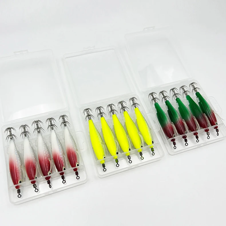 ShareShark 5 Stück/Box Tintenfisch-Jig-Köder 8cm 5,6g UV-Leuchtender Garnelenköder Horizontaler Kunstköder für Tintenfische, Oktopus, Salzwasser – Detail 9