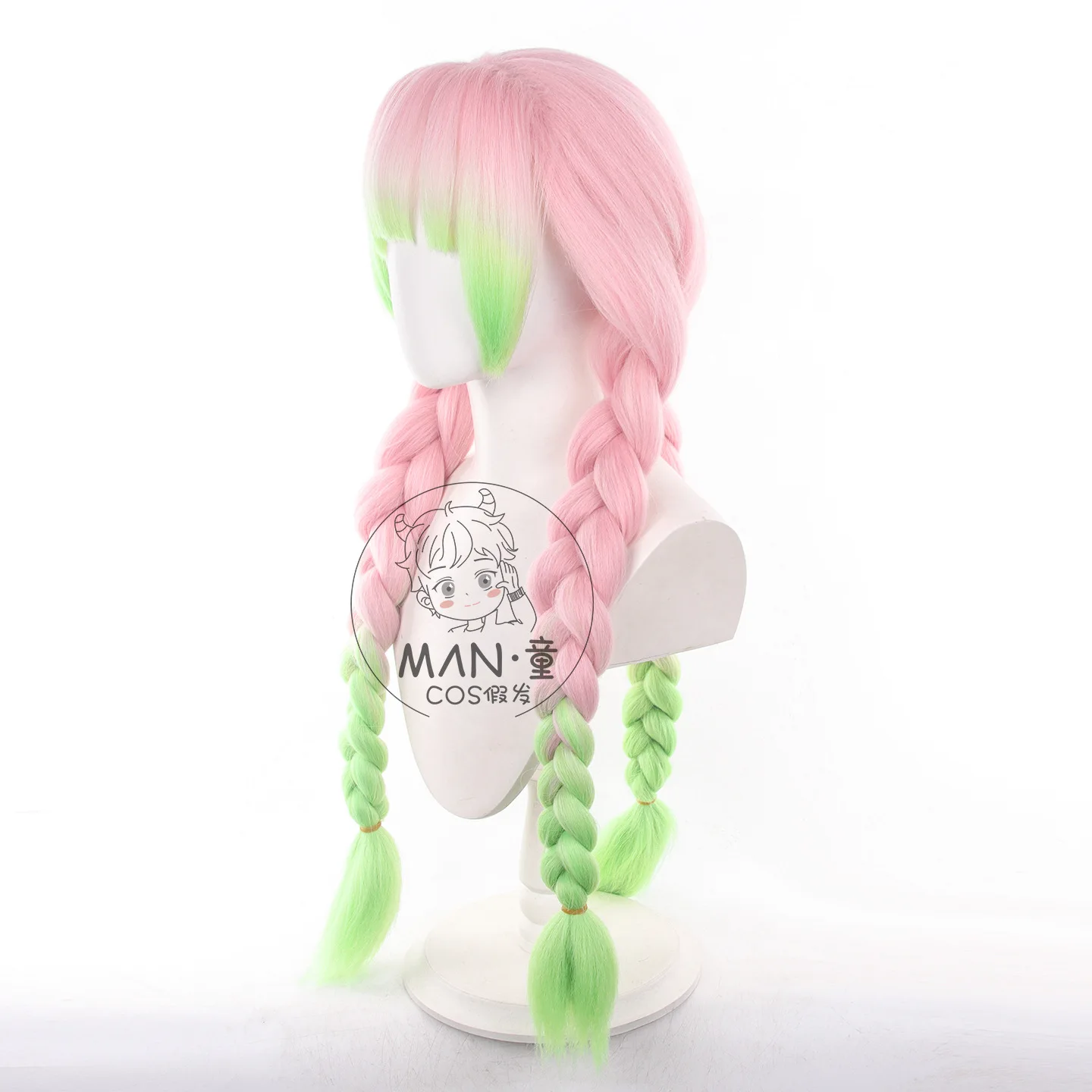 Mignon Mitsuri Kanroji Cosplay Wig Dyed Gradient Thick Corn Silk Hair Halloween