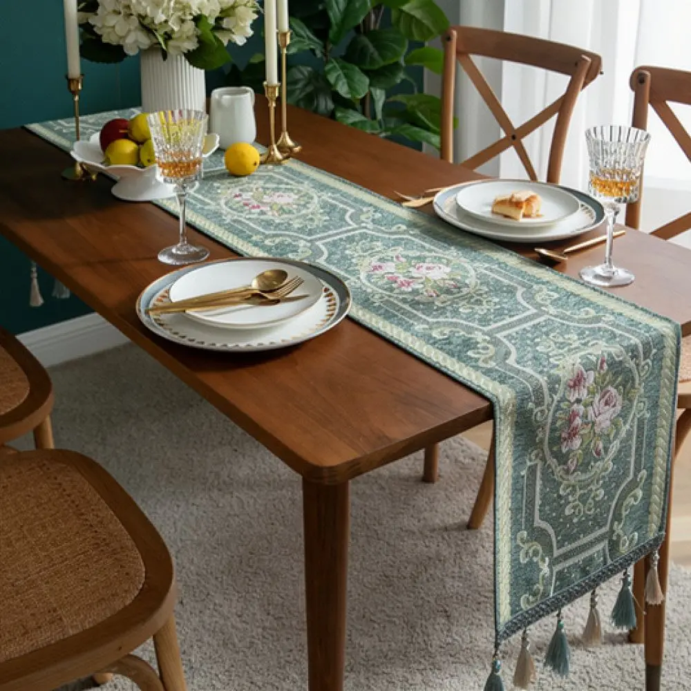 Soft Chenille Table Runner Tassel Edge Dining Tablecloth Modern Minimalist Style Fabric Desk Cover For Kitchen Living Room Decor