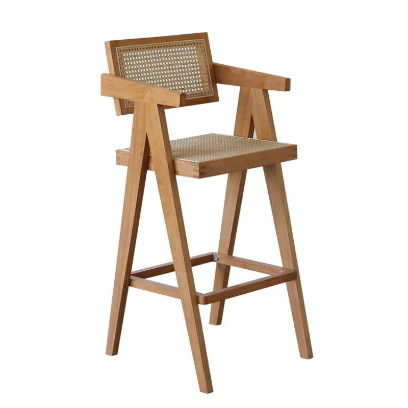 

Solid wood rattan bar stool, luxurious chair, modern home decor