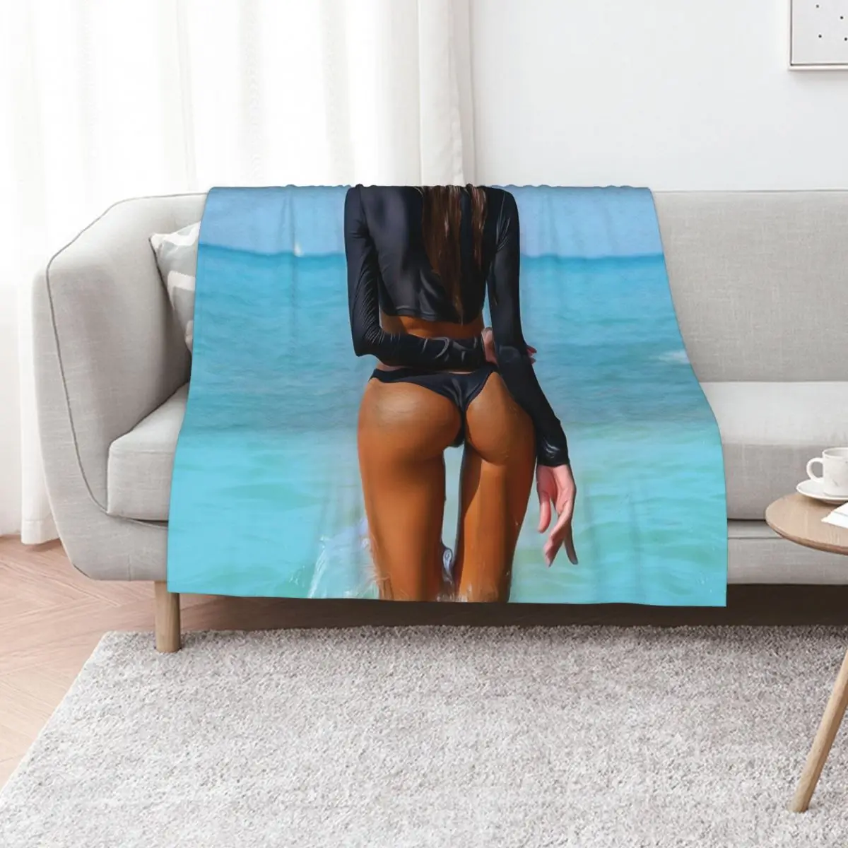 

Beautiful Woman at the Beach Throw Blanket Tourist Cute Nap Beach Blankets