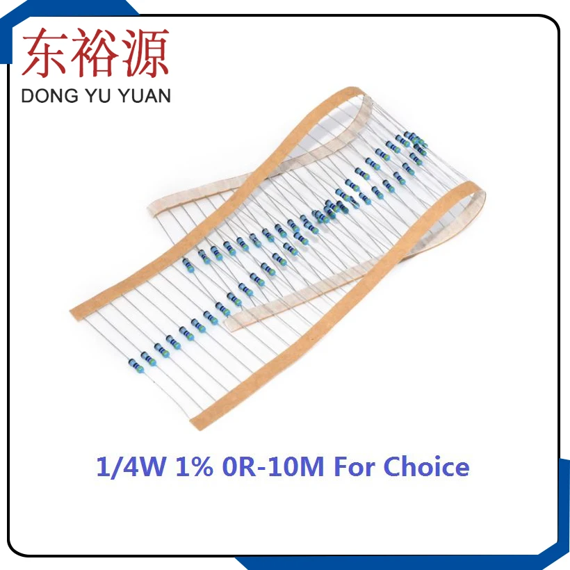 السفينة حرة 100 قطعة 1/4W 1% 10K أوم 1K 4.7k 2.2K 100R 220R 470R 1/2/3/4/5/6/7/8/9/0.4.5.6.7/R/K 0.25W معدن مقاوم من غشاء 1R--10M