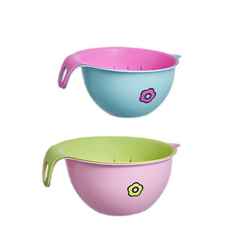 Cuenco para lavar verduras de 2 capas, lavadora de productos de plástico, colador de Color dopamina con asas, ayudante de cocina