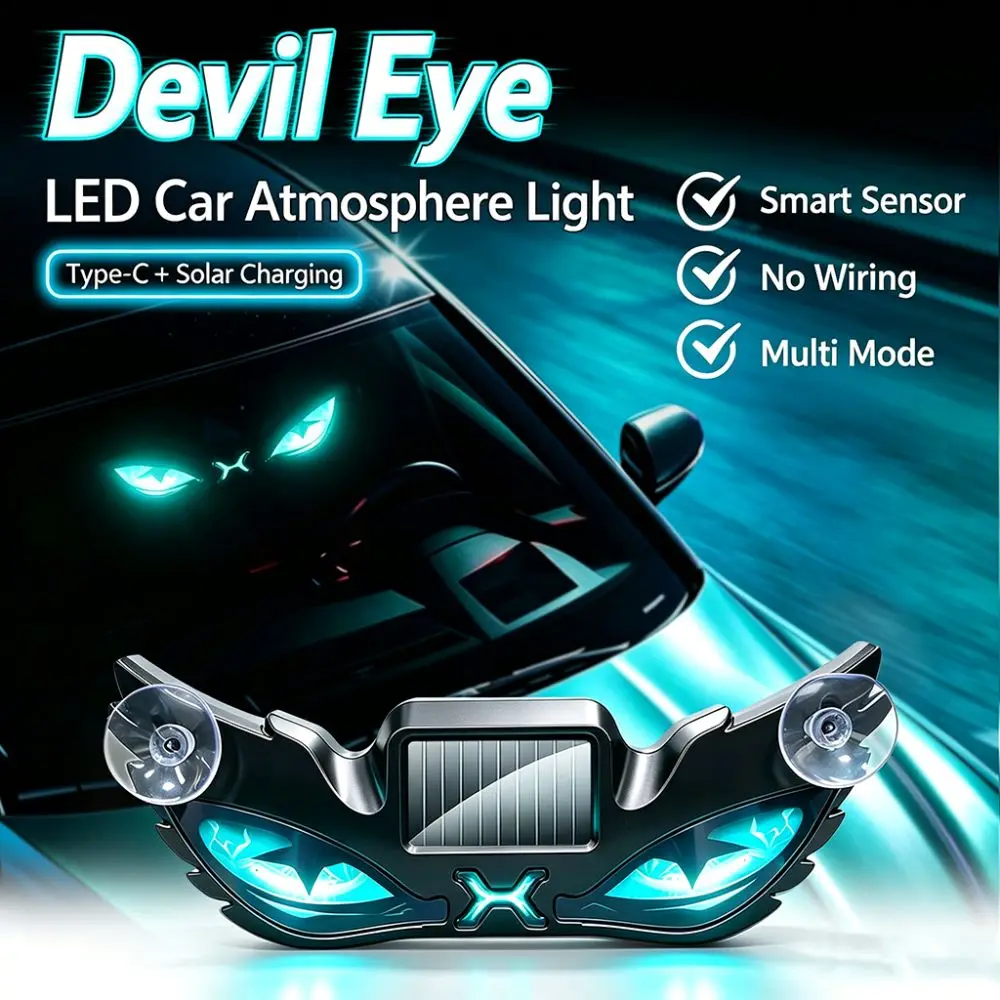 Blinking Moving Eyes Solar Demon Eye Light Suction Cup Mount Suction Cup Installation Car Ambient Light Warning Flashing
