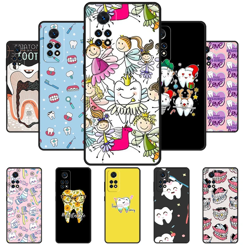 Cartoon Dentist Dental Teeth Phone Case For Redmi Note 11 EPro 11S 10 10T 9S Promax 8 Pro Xiaomi Mi 10 11 12X 12S Ultra Cover