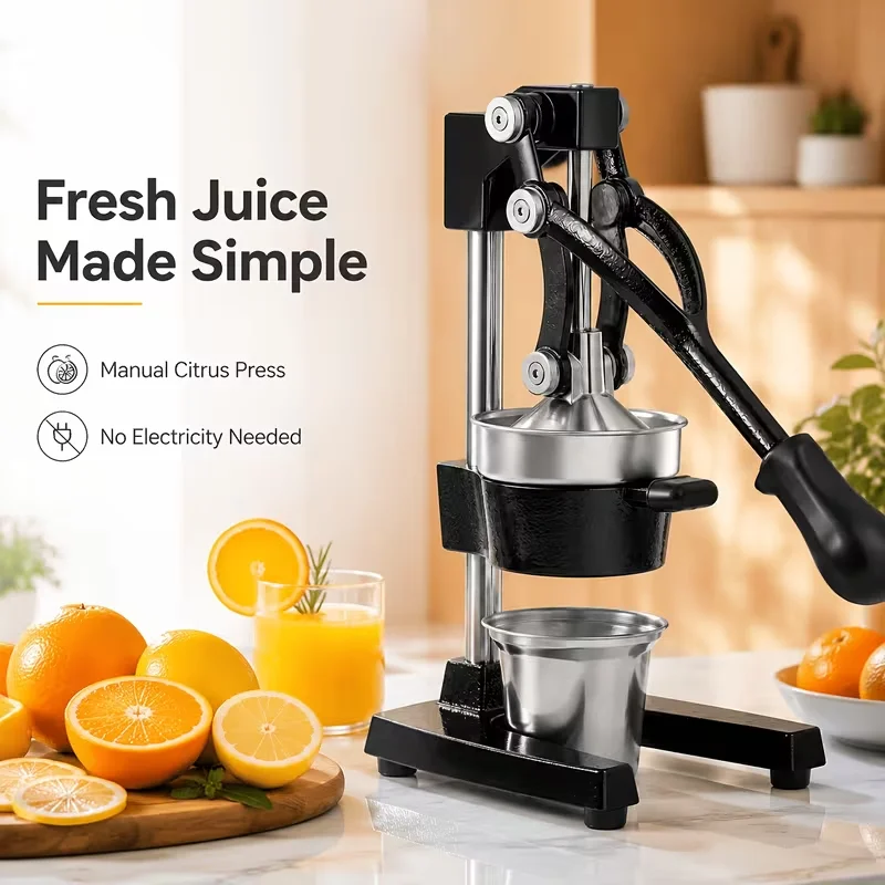 SIAZIH Professionelle Manuelle Zitruspresse, robuste Orangenpresse aus Gusseisen, kommerzielle Fruchtpresse, Handpresse für Zitrone, Limette, Granatapfel, Grapefruit, Schwarz – Detail 7