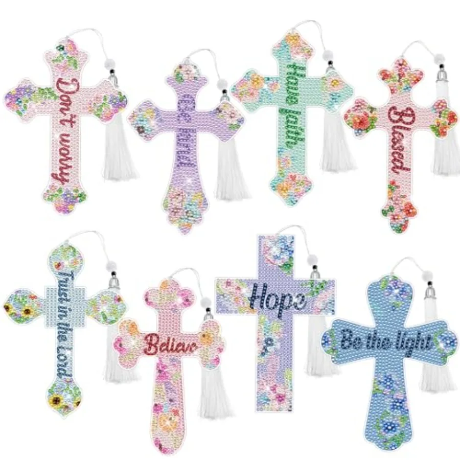 

Cross Diamond Painting Bookmarks - 8PCS 5D Diamond Art Bookmark Kits with Tassel Bible Verse Rhinestone Page Marks Inspirationa