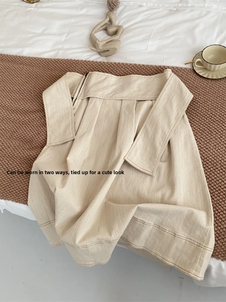 덩덩 고급 텍스처 00% 코튼 린넨 양면 착용 가능한 예술적 스타일 하프 스커트 여성용 프리미엄 퀄리티 패셔너블 미니 스커트