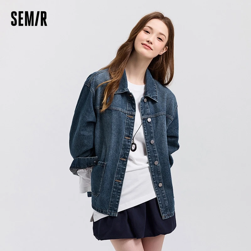 Semir Denim Jacket Women Lapel Drop-shoulder Top Casual and Elegant 2025 Spring New Loose Jacket Instagram Trendy