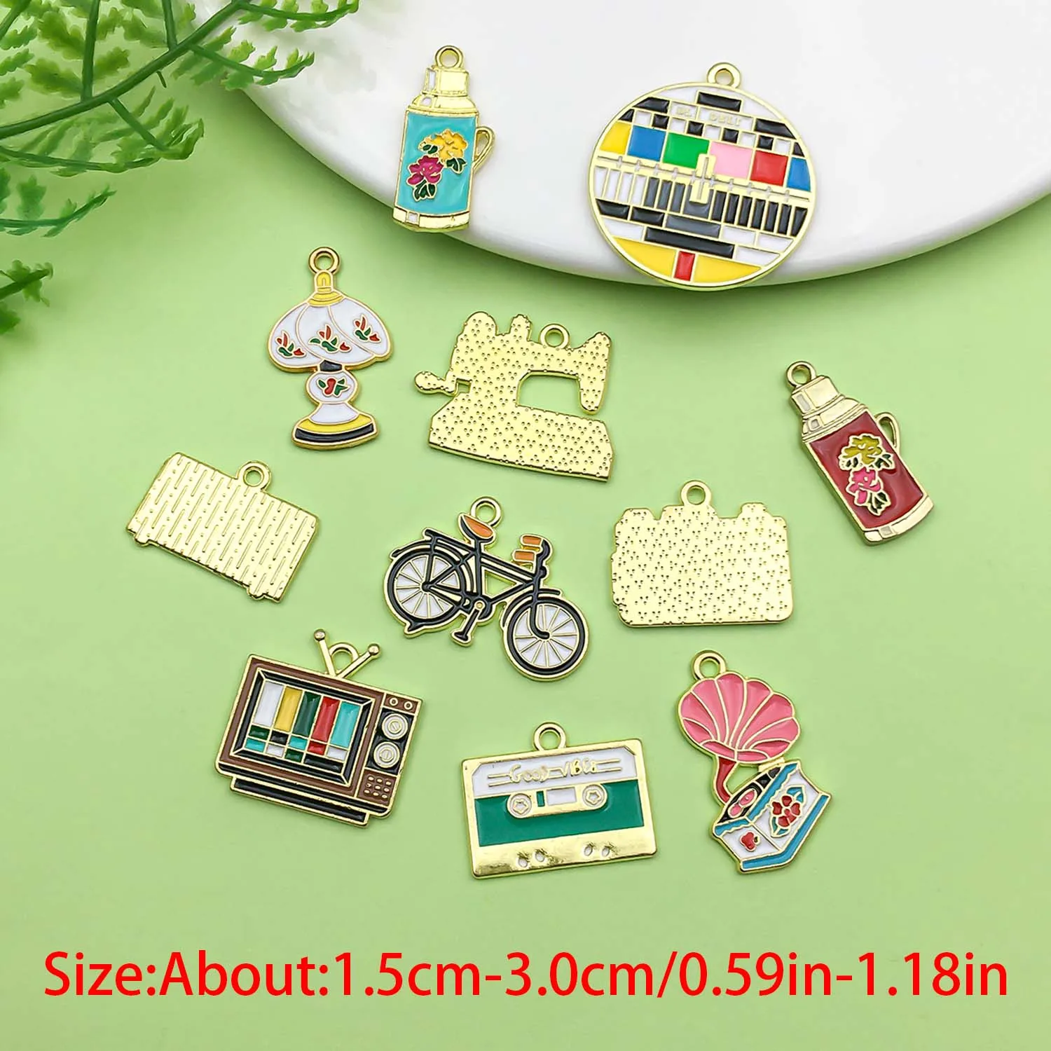 10/12pcs Enamel Nostalgic Daily Necessities Charms Alloy Furniture, Transportation Pendants For DIY Jewelry Making Accessories