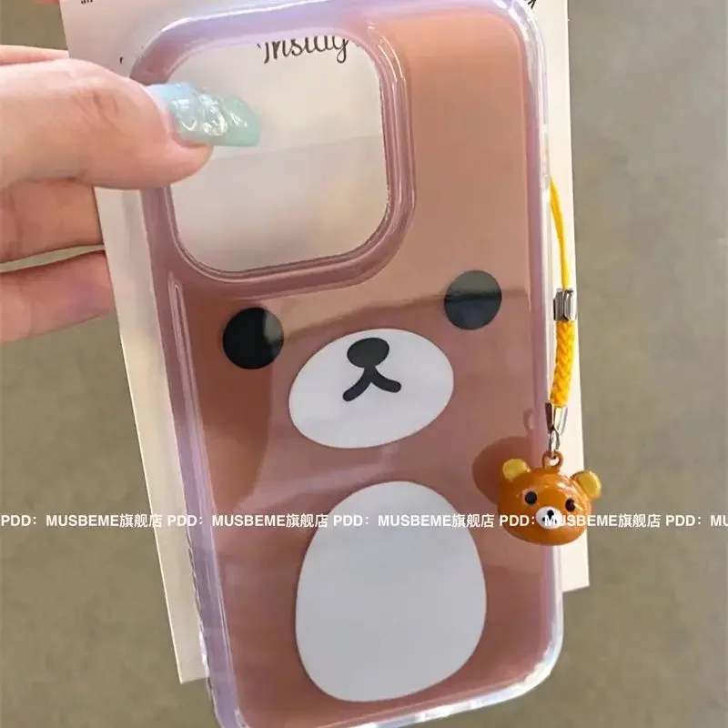 New Kawaii Rilakkuma Mobile Phone Shell Iphone15/14/13/12/11Promax With Pendant Soft Shell Anti Fall Cartoon Gift For Girls