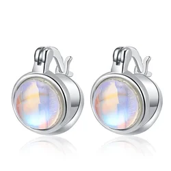 925 Sterling Silver Round Moonlight Stone Circle Hoop Ear Buckle Earrings for Women Jewelry Hypoallergenic