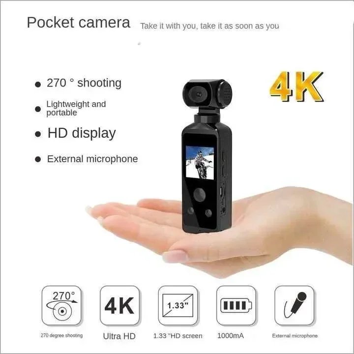 270° Rotatable 4K Ultra HD Pocket Action Camera Vlog Wifi Mini Sports Cam Waterproof Case Helmet Travel Bicycle Driver Recorder