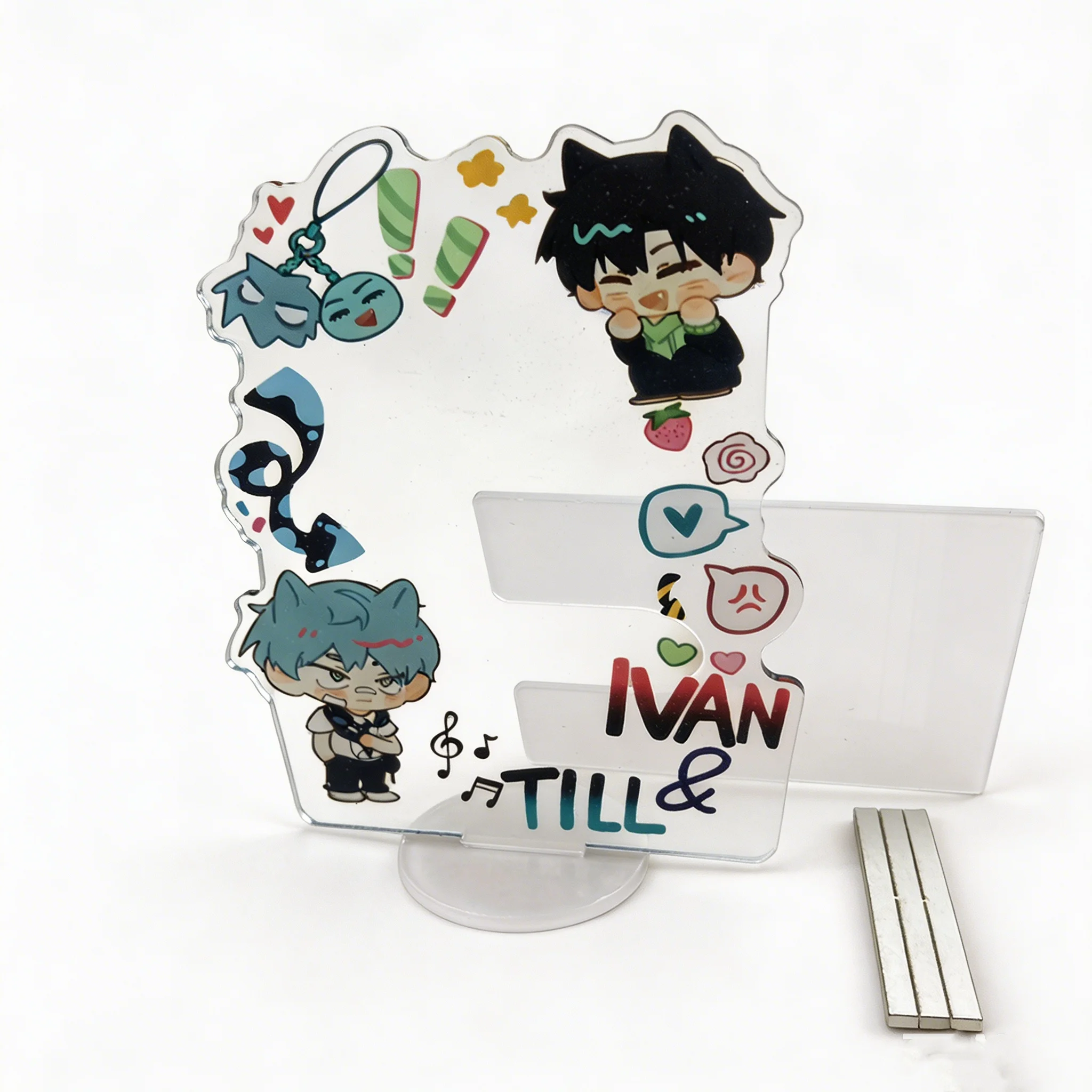 Kawaii Cat Ear Alien Stage Ivan & Till Acrylic Display Stand, Cute Chibi Character Tabletop Decoration, Otaku Anime Collection G