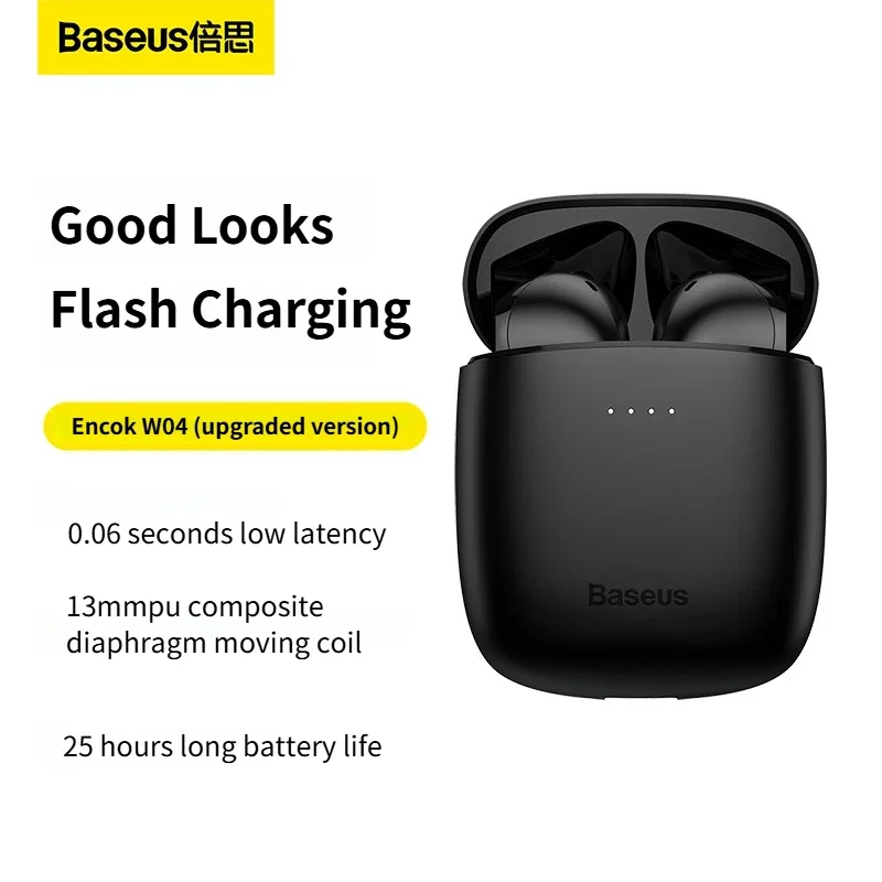 Baseus Encok W04 Earphones Upgraded Version Bluetooth 5.3 Headphones TWS Hifi WirelessEarbuds 38ms Low Latency Headset Gamer