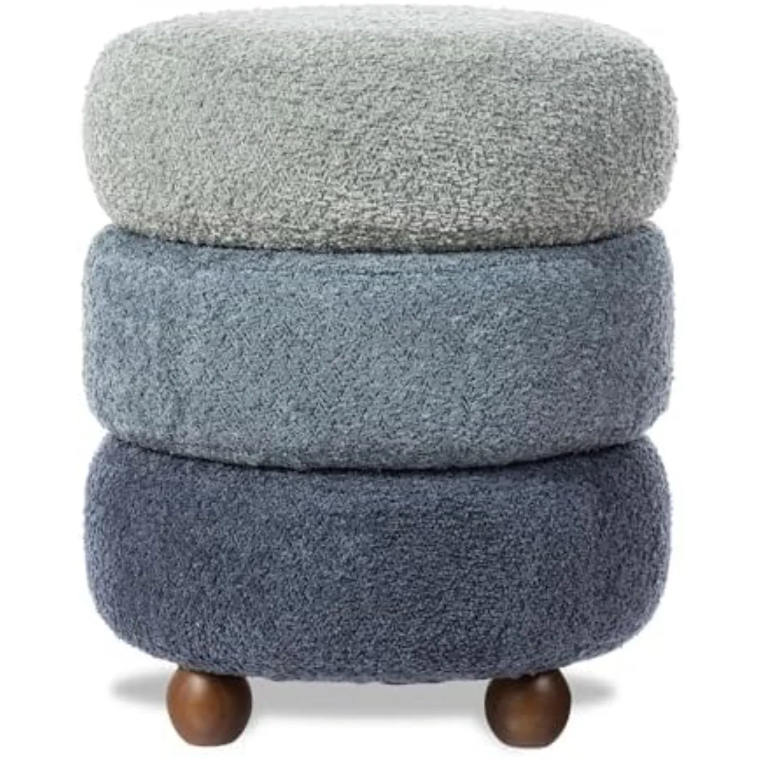 Round Ottoman with Storage, Small Foot Stool, Modern Accent Stool Upholstered Vanity Stool with Rubberwood Ball Feet
