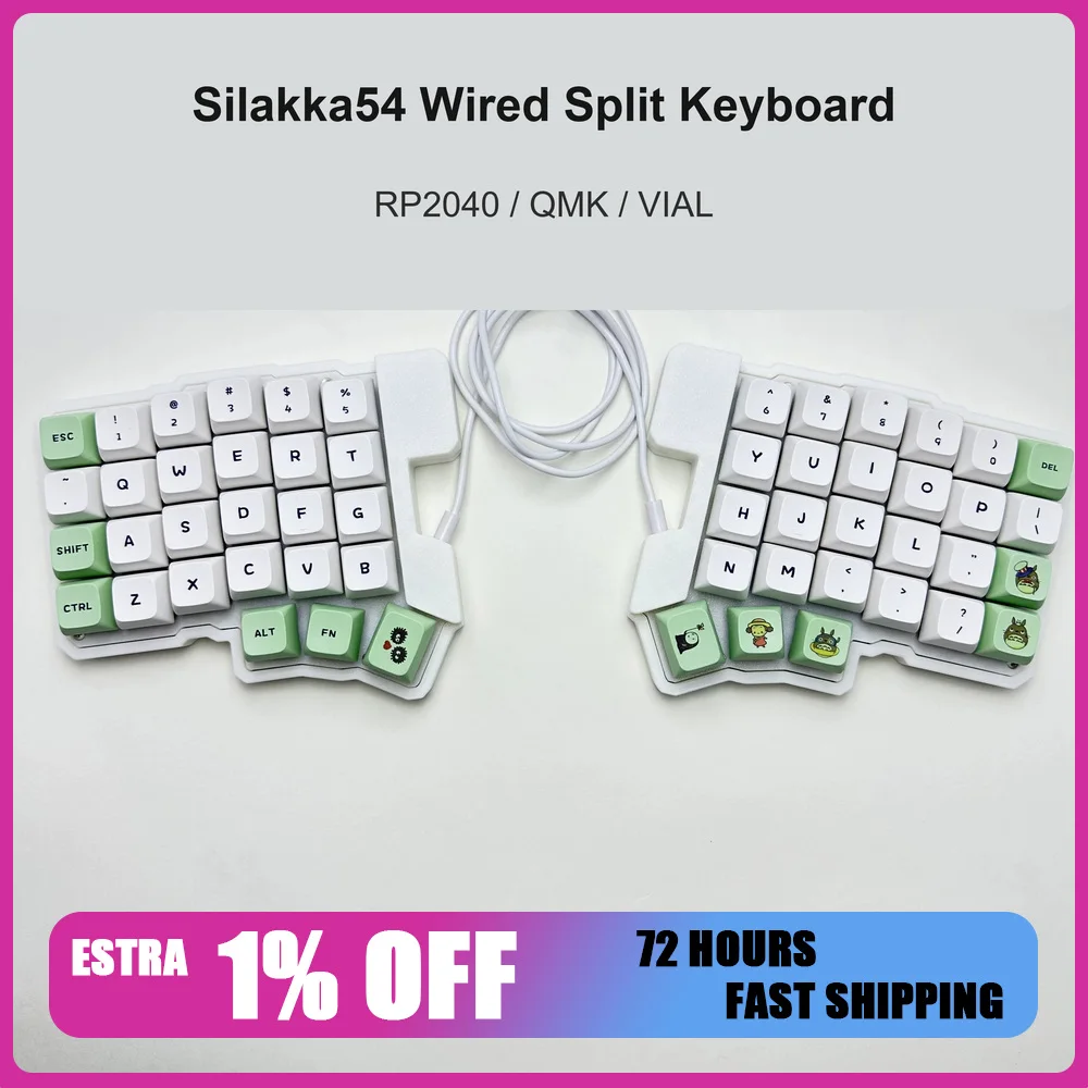 Silakka54 Wired Split Mechanical Keyboard with Case RP2040 QMK VIAL Hot Swappable Ergonomic Keyboard