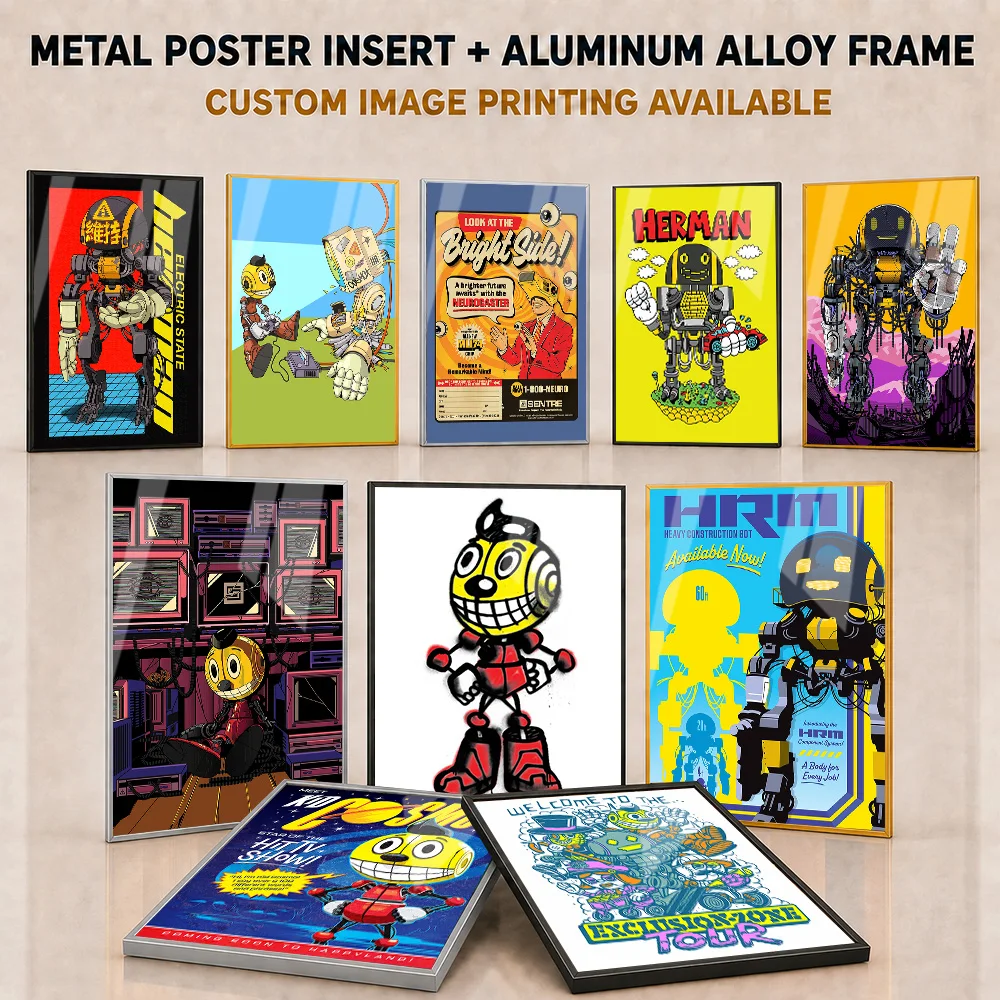Electric State Framed Metal Poster Personalized Photo Futuristic Screen Style Wall Art For Entertainment Room Pop Culture Gift