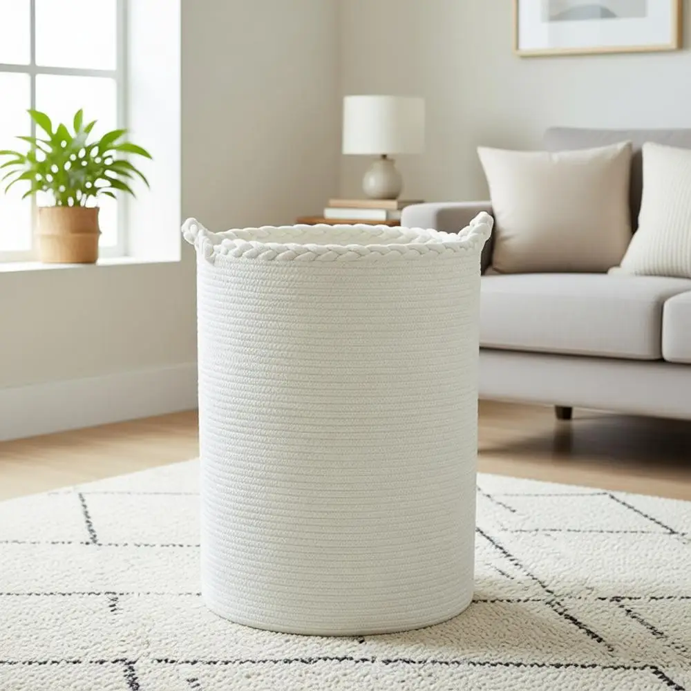 

Большая корзина для белья из хлопкового плетеного материала для одежды, одеял, подушек, игрушек и обуви, белая