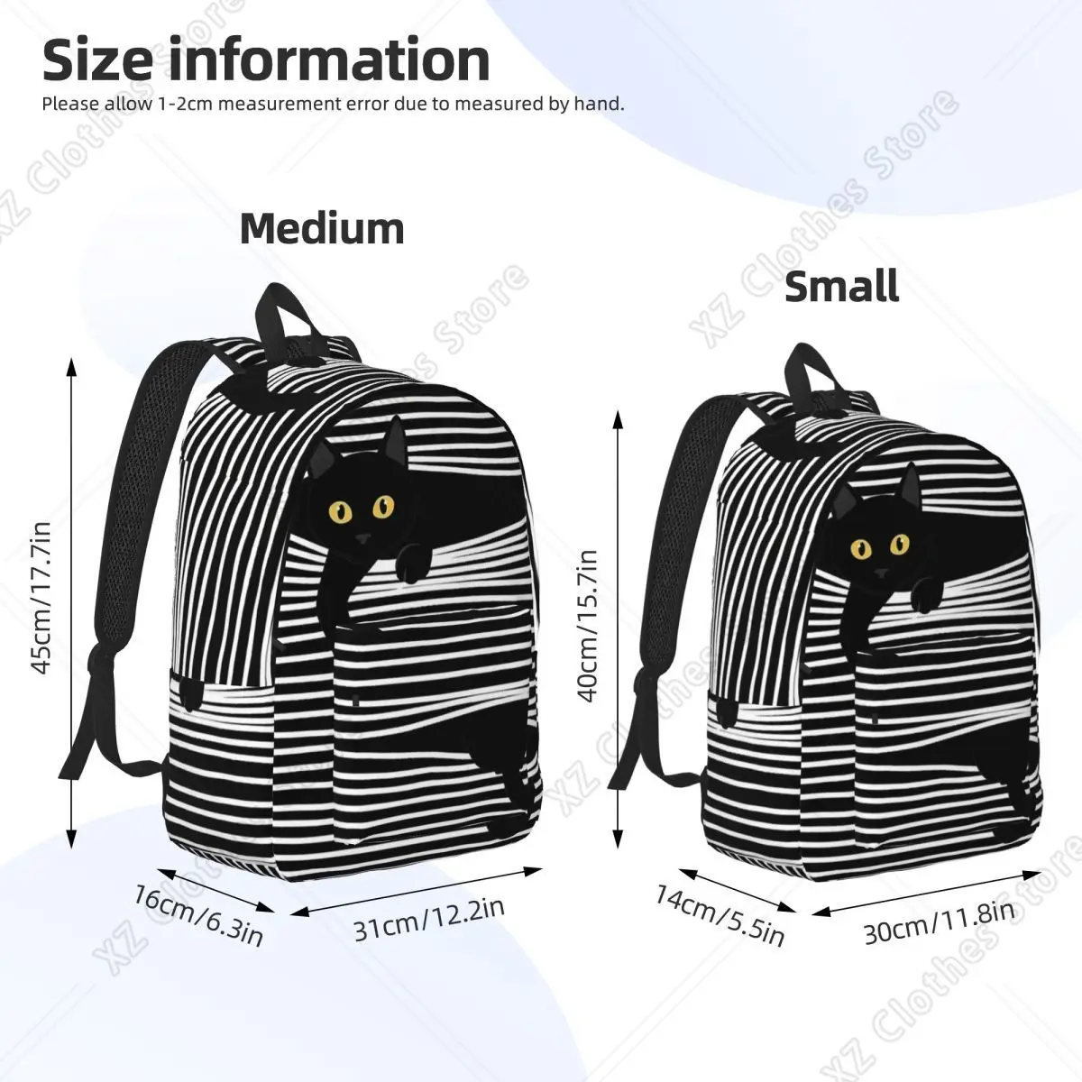 Funny Black Cat Strips Backpack Daypack Large Capacity Children BookBag School Bag Shoulder Bags for Boys Girls