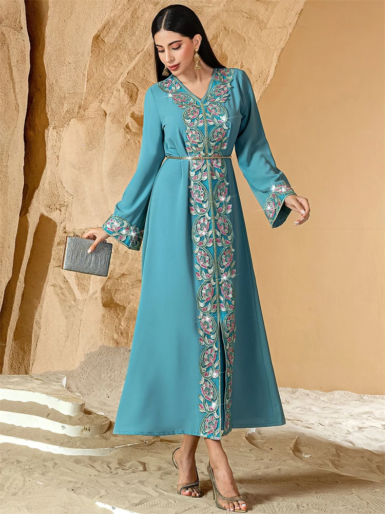 

Ramadan Eid Embroidery Abaya Damen Dubai Luxury Islam Muslim Modest Long Dresses Women Kebaya Kaftan Robe Femme Musulmane Mujer
