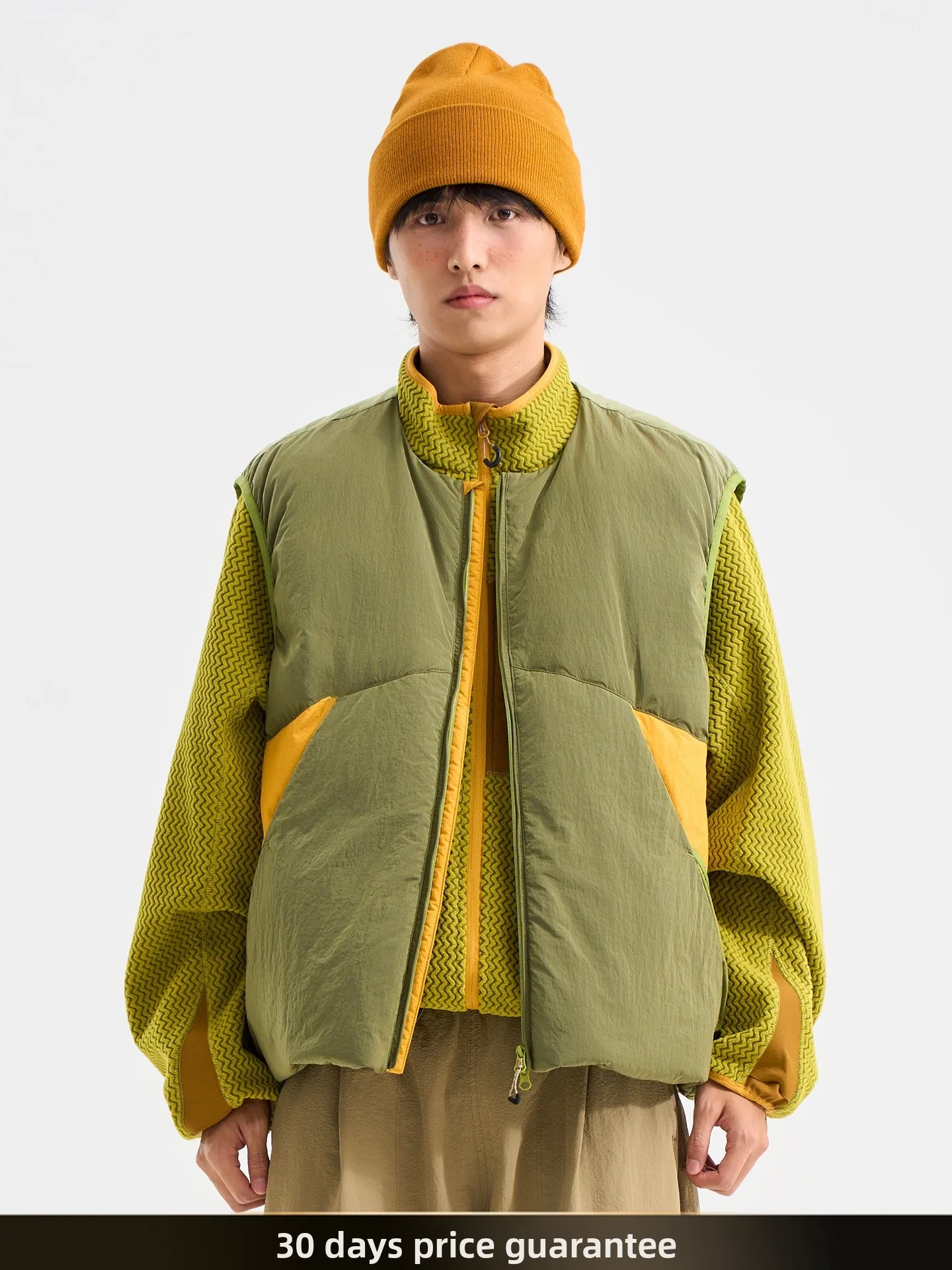 

Мужской пуховый жилет в американском ретро-стиле с цветными вставками, 90% пуха, для активного отдыха, теплый, рабочая одежда, на молнии