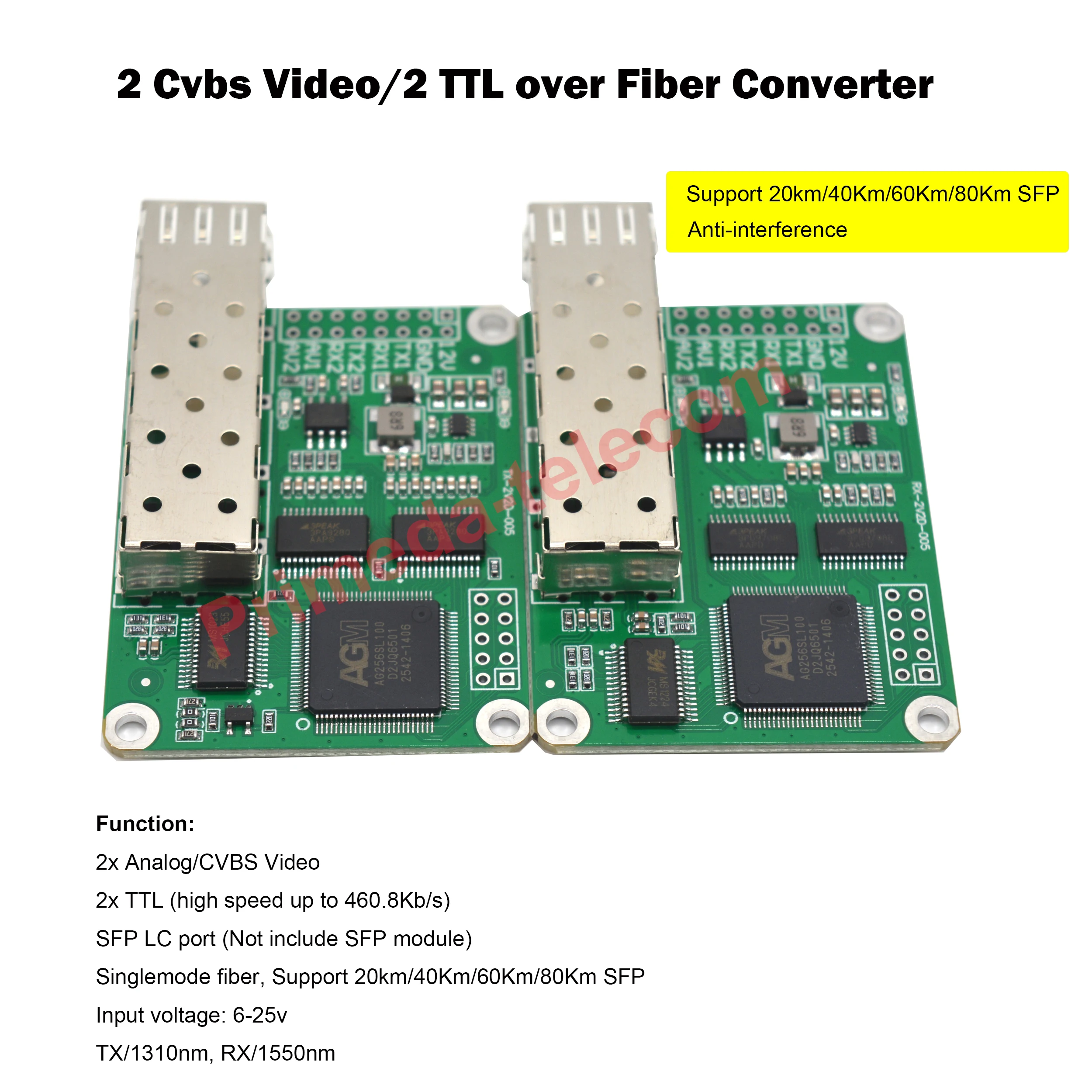 FPV Optical Module 2 Cvbs Analog Video 2 TTL UART SBUS over Fiber Optic Transceiver SFP LC Singlemode fiber TX 1310 RX 1550nm