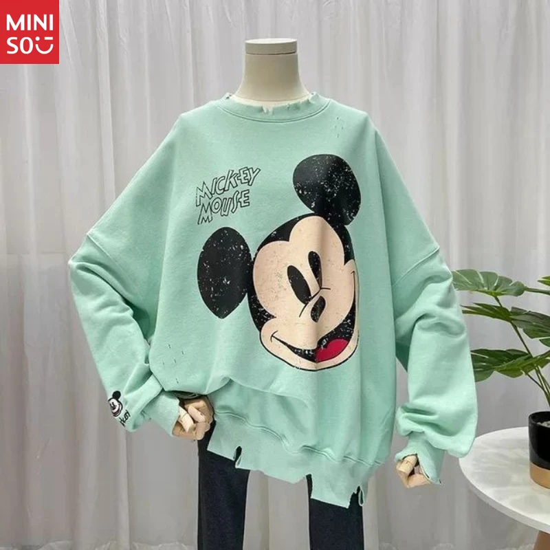 سترة ديزني ميكي ذات القلنسوة المتعثرة، سترة كورية كبيرة الحجم للنساء