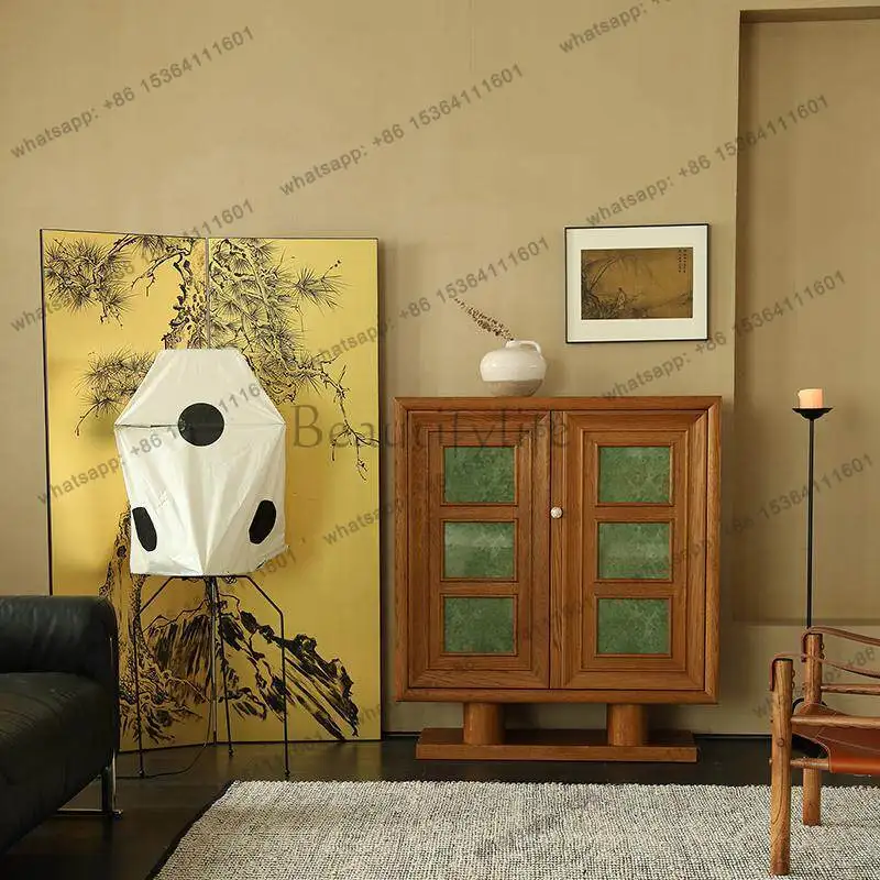 French Pre-Aged Solid Wood Bedroom Home White Oak Storage Cabinet Modern Entryway Shoe Cabinet
