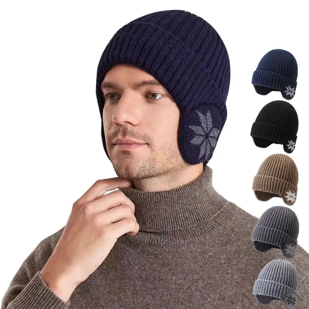 Cozy Beanie Thermal Winter Knitted Hat Windproof Insulated Ear Protection Hat Thickened Fleece Warm Knit Cap Skiing Activities
