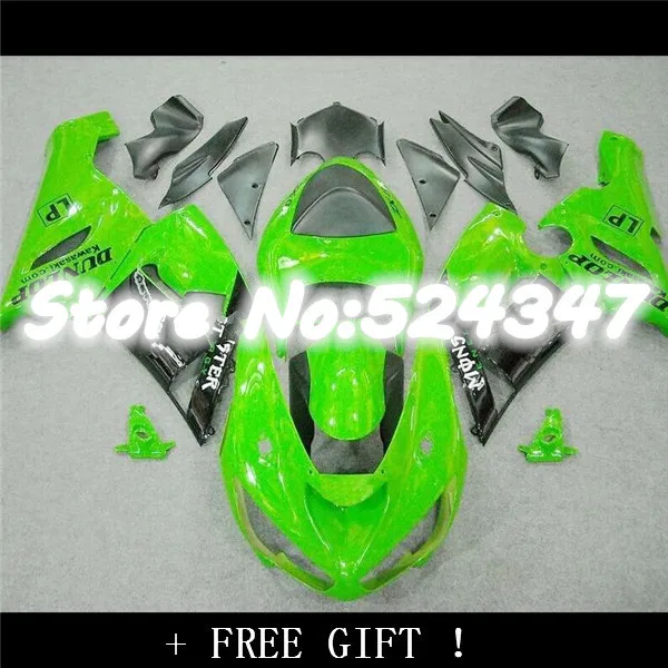 Hey-100%NEW For KAWASAKI NINJA ZX6R black flames ZX-6R ZX 6R 636 ZX636 2005 2006 05 06 green black Fairing Kit for Ninja