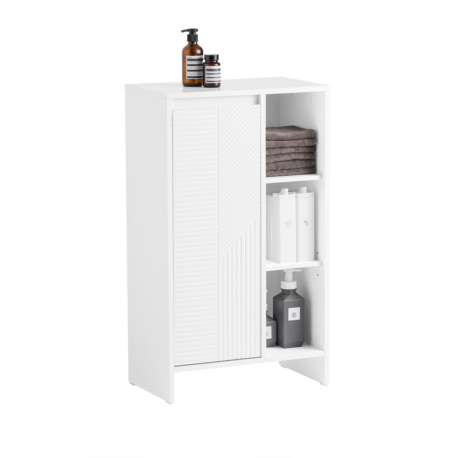 SoBuy BZR156-W Armoire de bain étroite blanche avec système d'inclinaison et commode de salle de bain à étagère pour petits salles de bains, toilettes ou buanderie
