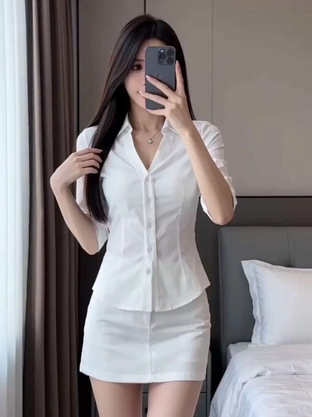 

Elegant Casual Shirt Top Women's Summer New Style Slimming Versatile Skirt Simple Set High Waist Commute Style Fashion