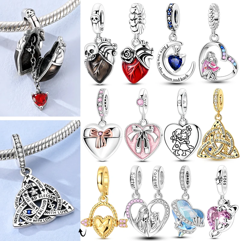 Original 925 Sterling Silver Charms Pendant Bead Heart Love Celtic Knot Family Friendship Charms Fit Bracelet Women Jewelry Gift