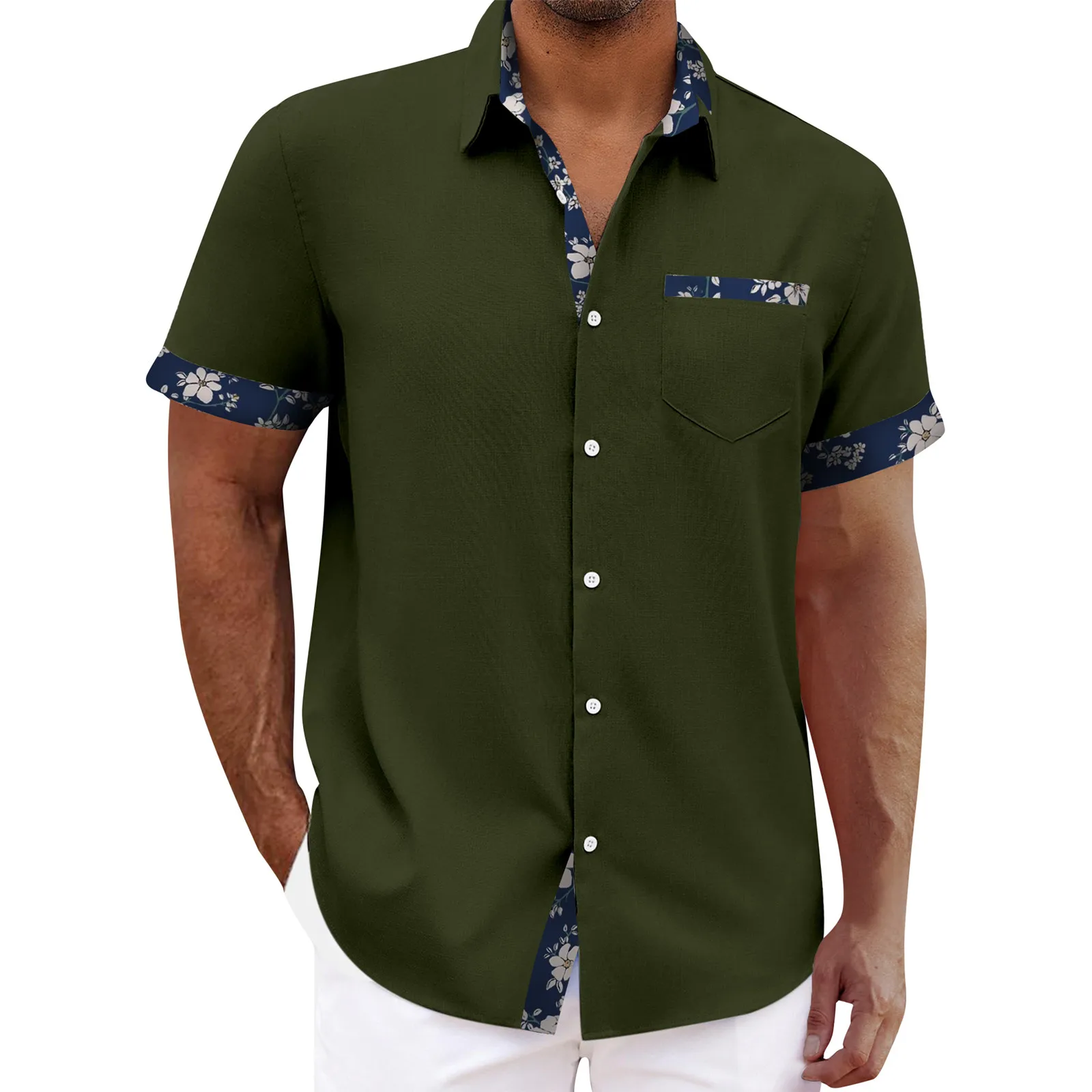 2024 new Shirt For Men novel  trend Shirts Single-breasted tops Short Sleeve top Patchwork unique design camisas de hombre