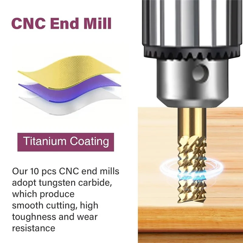

High Quality-10 Pieces Titanium Coated Engraving Milling Cutter 1/8'' Shank Micro End Mill Engraving Bits PCB Milling Cutter,10