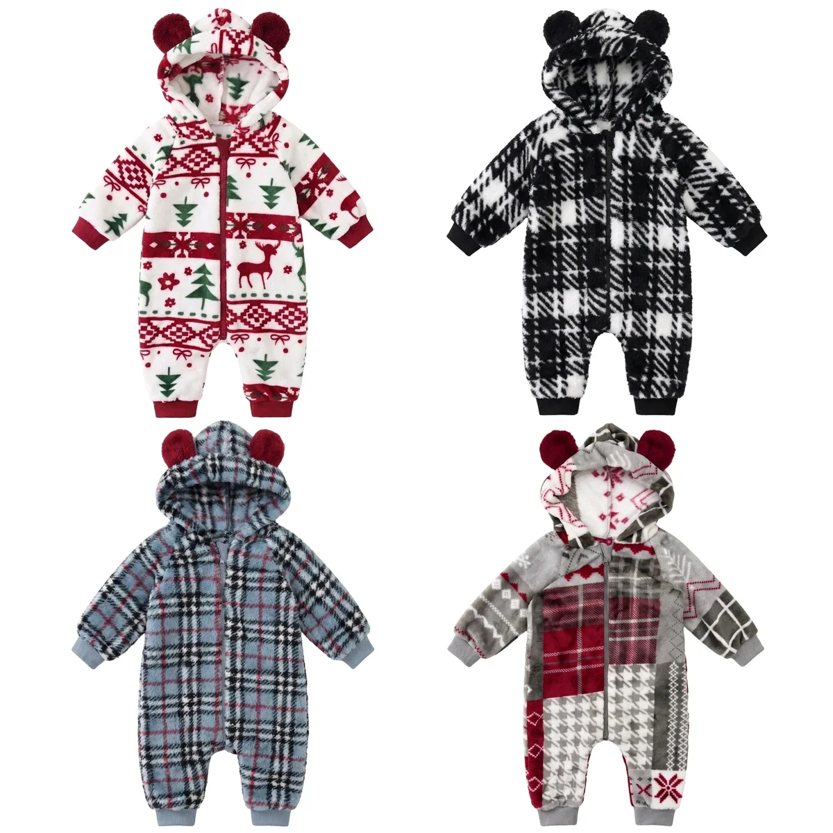 Winter Warm Long Sleeve Casual Christmas Toddlers Rompers Baby Boys Girls Clothing Hooded Thickened