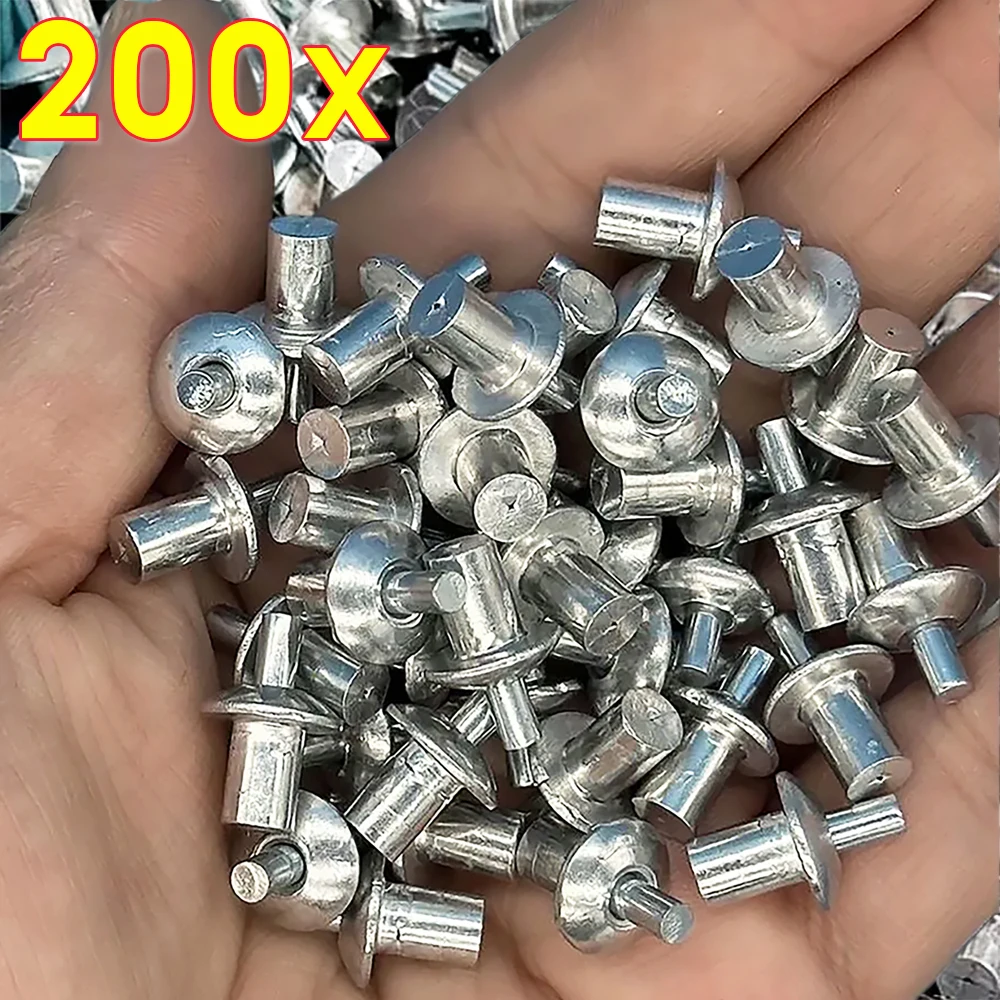 200/10Pcs Round Head Rivet Set Reusable Aluminum Core Hammer Rivets Gypsum Board Hollow Wall Expansion Nails Screws Fasteners