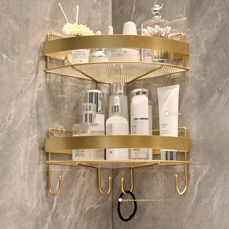 Bathroom Triangle Storage Rack Non-Punching Toilet Tripod Acrylic Gold Bathroom Organizer Space-Efficient Storage