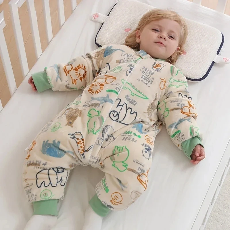 Autumn Winter Thicken Warm Baby Sleeping Bag Cartoon Style Cotton Split Leg Sleeping Bag Newborns Children Anti Kick Quilt