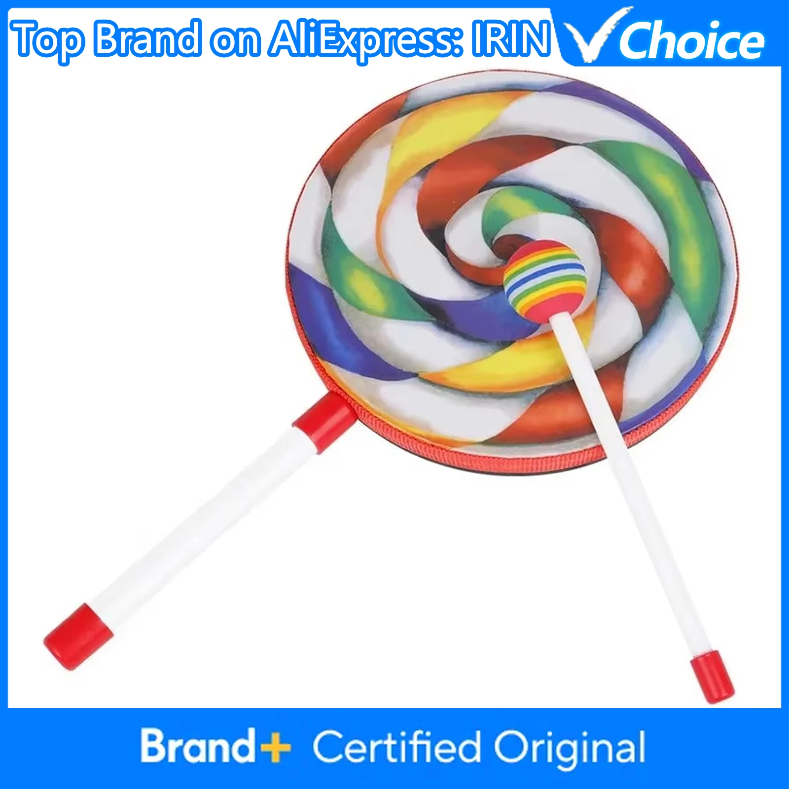 Lollipop Style Hand Drum Percussion Instrument Portable Tambourine With Knock Stick Educational Toys Orff Musical Instruments