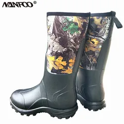 Waterproof Anti-Scratch Neoprene High Rain Boots Winter Keep Warm Snow Shoes Maple Leaves Camouflage Hunting Fishing Boots